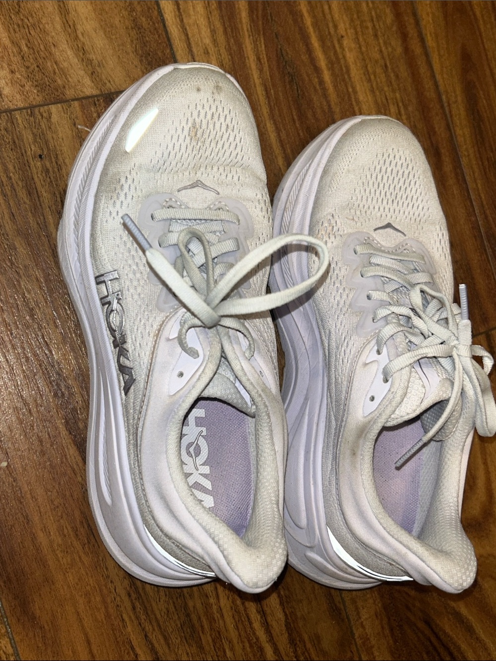 Hoka Women's White Athletic Running Shoes with Light Gray Accents